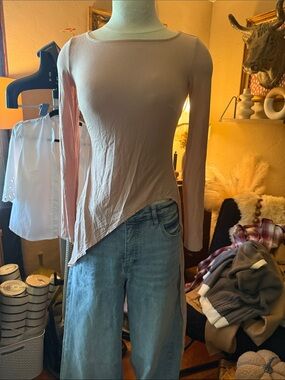 Bebe Pink Asymmetric Handkerchief Hem Long Sleeve Top Boat Neck XS